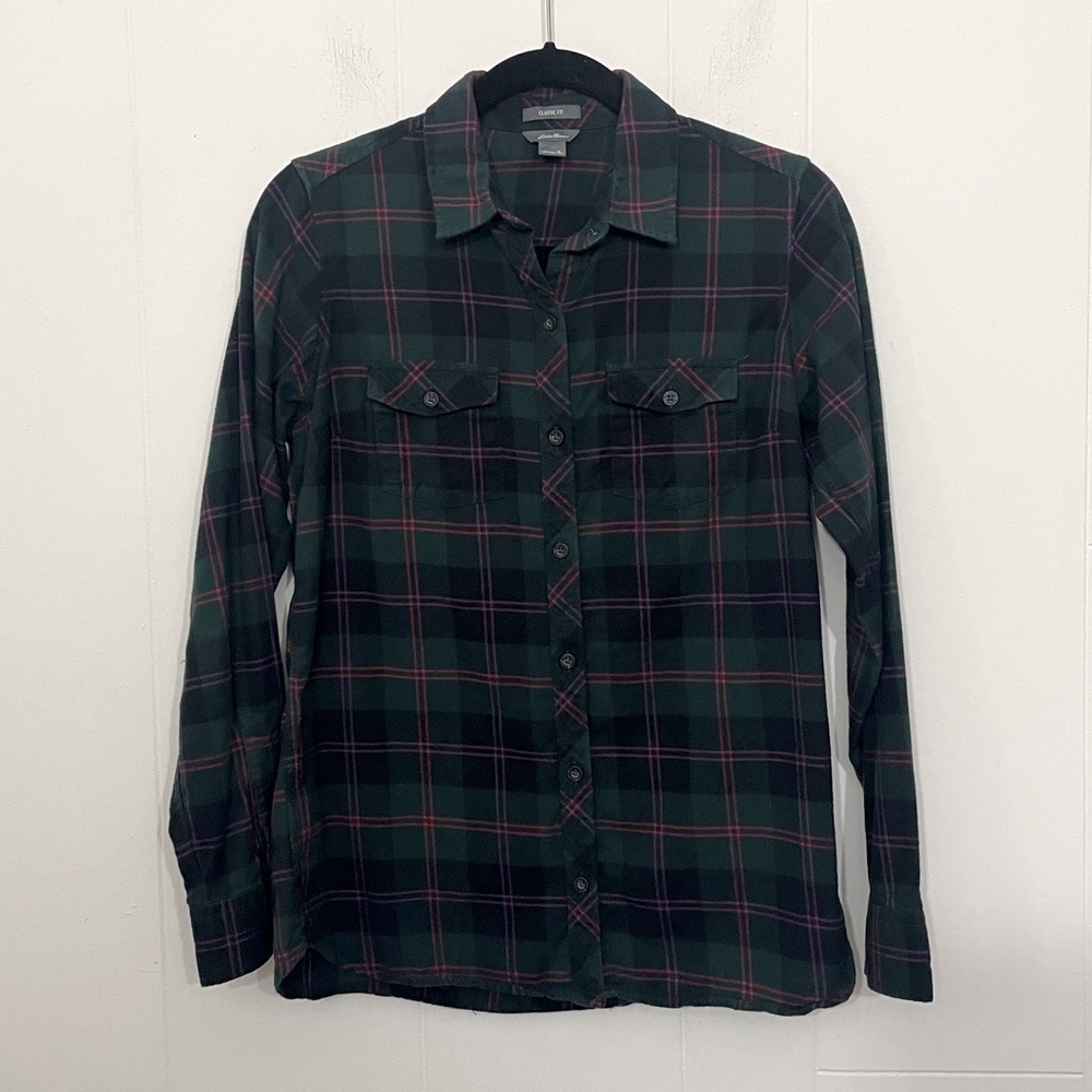 Eddie Bauer Classic Fit Plaid Button Up Flannel Shirt ~ Women’s Size S